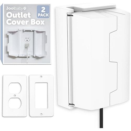 Outlet Cover Box for Child Safety (2 Pack) Duplex & Decorator Electrical Outlet Plates, Concealed Access Buttons, and Spacious Compartment - Jool Baby