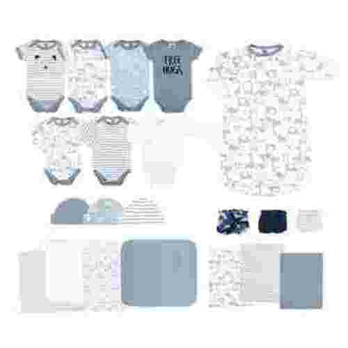 The Peanutshell Newborn Layette Gift Set for Baby Boys or Girls, 23 Piece Essentials, Blue Stars, Stripes, and Animals, 0-3 Months