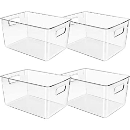 Clear Plastic Storage Bins, Perfect for Kitchen Organization or Pantry Organization and Storage, Fridge Organizer Plastic Bins, Pantry Organization and Storage Bins, Cabinet Organizers
