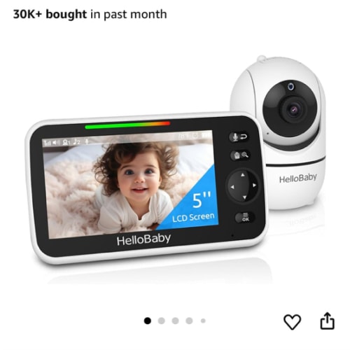 HelloBaby No WiFi Baby Monitor 5" Screen 30-Hour Battery Pan-Tilt-Zoom Video Upgrade with Camera and Audio, Night Vision, VOX, 2-Way Talk, 8 Lullabies and 1000ft Range