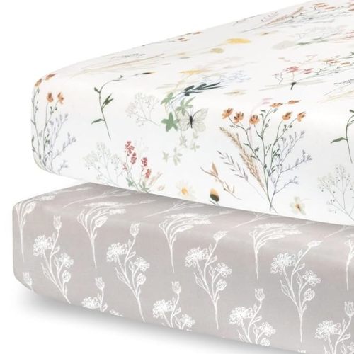 Pobibaby - 2 Pack Premium Fitted Baby Girl Crib Sheets for Standard Mattress - Ultra-Soft Jersey Knit, Safe and Snug, and Stylish Floral Crib Sheet (Wildflower) - Crib Sheets 2 Pack