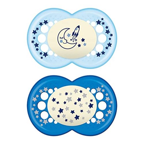 MAM Night Pacifiers , MAM Pacifiers 6+ Months, Best Pacifier for Breastfed Babies, Glow in the Dark Pacifier, Baby Boy Pacifier, 6-16 (Pack of 2)