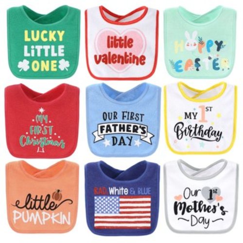 The Peanutshell Terry Feeding Baby Boy or Girl Bibs, 10 Pack, Holiday