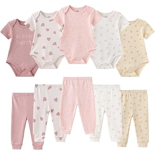 Baby Bodysuit and Pant Set 10-pcs Cotton Soft Newborn Clothes Outfits