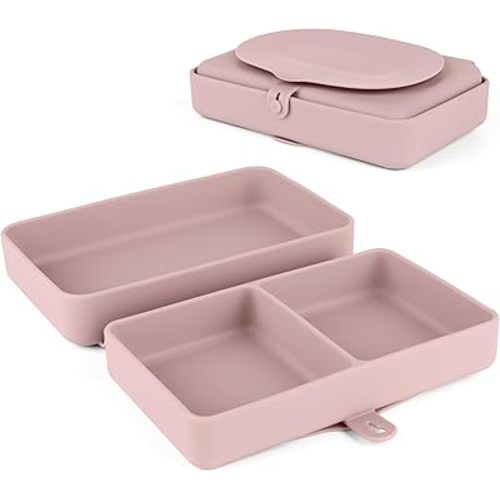 Silicone Baby Plate, Foldable & Compact Food Grade Silicone Plates, Foldable Toddler Travel Essential with Suction for Toddlers (Blush)