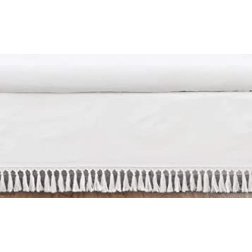 Sweet Jojo Designs White Boho Bohemian Girl Baby Nursery Crib Bed Skirt Dust Ruffle - Solid Color Shabby Chic Princess Luxurious Luxury Elegant Vintage Designer Boutique Victorian Cotton Fringe Tassel