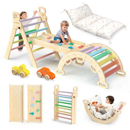 Aurora – BlueWood® All-in-One Pikler Triangle Set with Cushion *Aurora Rainbow