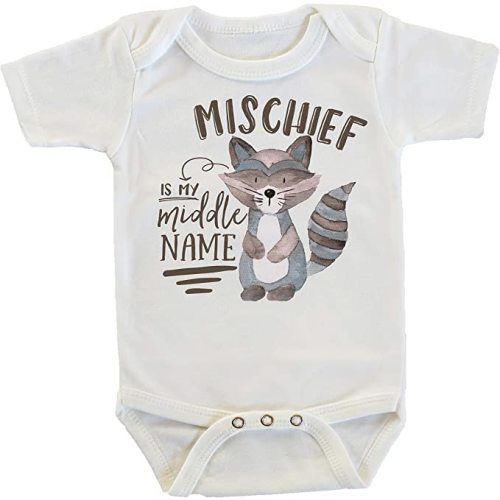 Witty and Bitty Mischief Is My Middle Name Raccoon Onesie / Bodysuit