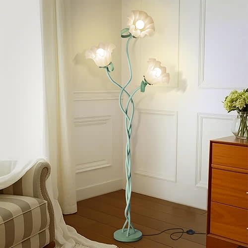 Flower Standing Lamp for Bedroom, Cute Corner Floor Lamp with Flexible Gooseneck,3 Light Floor Reading Lamp with 3 Color Temperatures, Bulbs Included, LED Tall floor Lamp for Living Room Corner(Green)