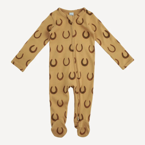 long sleeve two way zipper footie | horseshoes | organic cotton interlock
