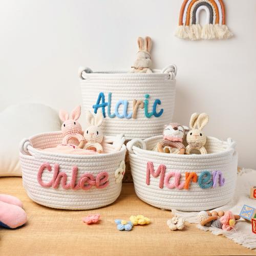 Personalized Baby Shower Gift Basket, Custom Name Baby Basket, Rope Cotton Baby Basket, Newborn Gift, Toy Basket, Easter Basket,Home Storage