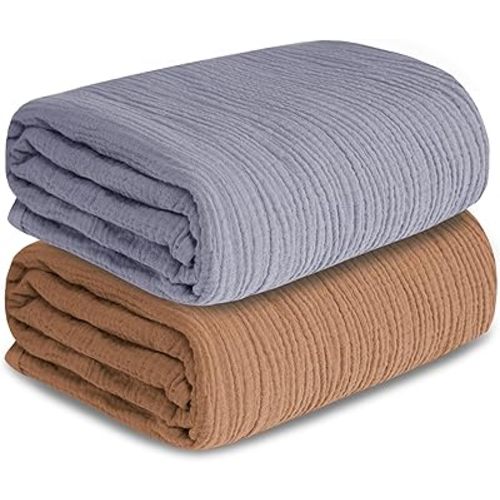 Muslin Swaddle Blankets for Newborn, 2 Pack Breathable Soft Receiving Blanket, Large 41 x 41 inches Swaddle Wrap Burping Clothes, Essentials Infant Shower Items. (Gray & Coffee)
