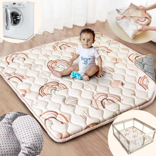 Beavtaens Baby Play Mat for Floor, Fits 50x50 Playpen, Super Soft, Non-Slip, for Ages 0-4 (Rainbow)