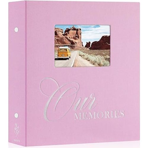 Lanpn Photo Albums 4x6 600 Pockets Slip in, OURMEMORIES Large Capacity Linen Hardcover Window Photo Book Photobook Holds 600 horizontal Vertical Photos (Pink)
