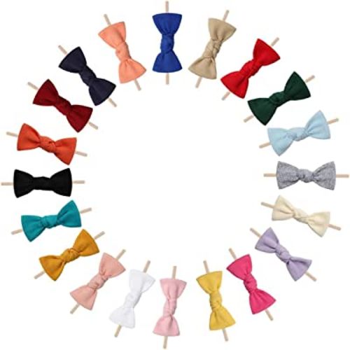 Lanmerry Nylon Baby Headband Hairbands with Tied Bow Stretchy Hairbands and Bows 20 Pack Headwrap for Newborn Infant Toddler Hair Accessories