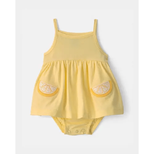 Baby Girl Lemon Sleeveless Bodysuit Dress - Yellow | Carter's