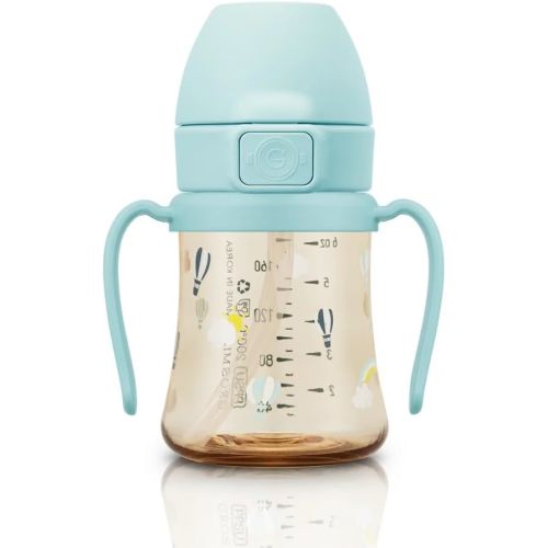 GROSMIMI Flip Top Spill Proof Sippy Cup, PPSU, BPA Free, 6 oz, Stage 2 Straw for Toddlers (Air balloon)