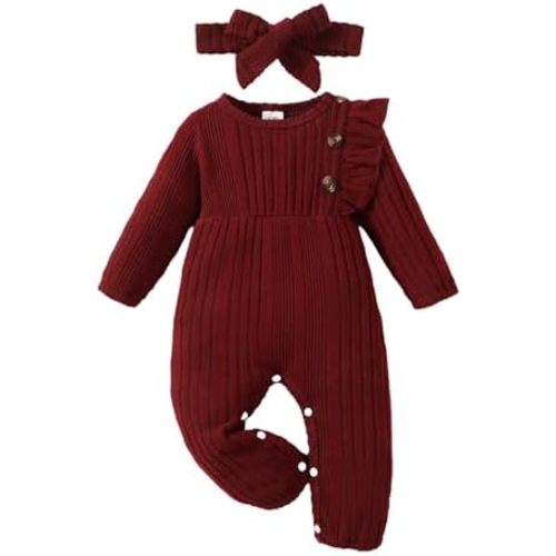 Infant Baby Girl Clothes Newborn Girl Romper Fall Winter Outfit Ruffle Long Sleeve Jumpsuit Romper Cute Baby Girl Outfit