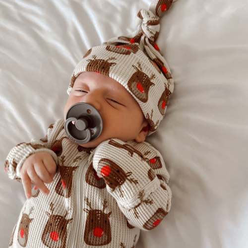 Organic Waffle Basic Zip Footie, Reindeer 3-6m