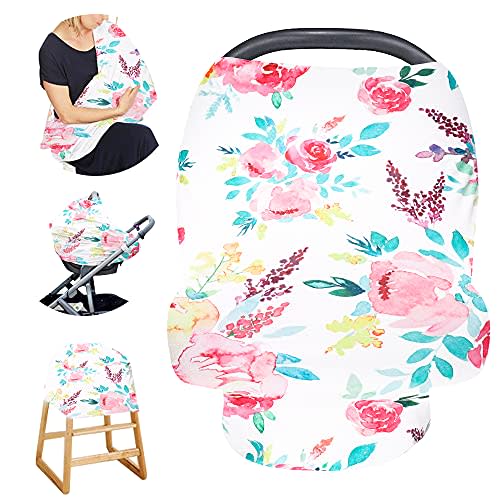Car seat Canopy for Babies, Flower Car Seat Cover Boys Girls, CarSeat Canopies for Newborn, Multiuse - Nursing Breastfeeding Covers, Shopping Cart/High Chair/Stroller Covers, Scarf, Soft Breathable