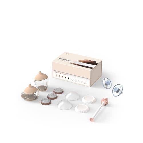 Emulait Baby Bottle Starter Kit - Shape 2, Fair Color & Blu 0-6 Month Pacifier Bundle
