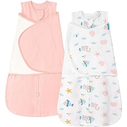 ZIGJOY Sleep Sack Swaddle 1.0 Tog Baby Wearable Blanket 100% Cotton Baby Swaddle Blanket for Newborns 6-12 Months Ocean&Pink