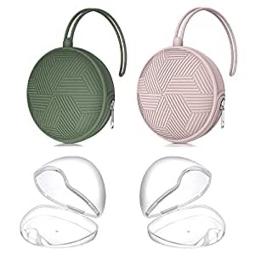 Smlpuame 4 Pack Pacifier Holder Case Set,2 Silicone Portable Pacifier Cover Pouch Bag for Diaper Bags Baby Carriage with 2 Transparent Pacifier Storage Container Box,Easy to Clean,Boho(Green+Pink)