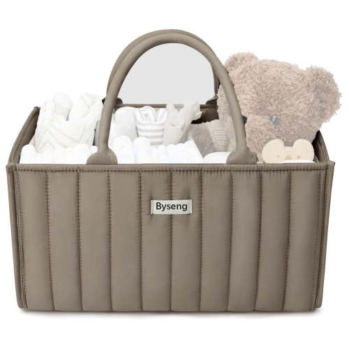 Byseng Baby Diaper Caddy Organizer, Portable Stylish Nursery Storage Basket, Newborn Essentials, Newborn Caddie Car Travel - Khaki