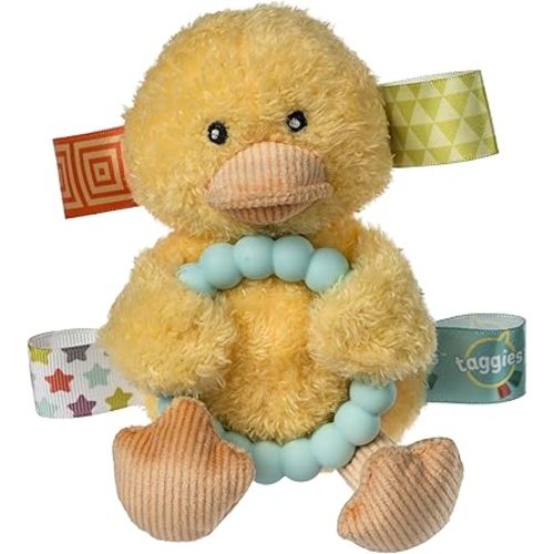 Taggies Soft Baby Rattle with Soothing Teether Ring and Sensory Tags, 6-Inches, Yellow Dunkin Duck