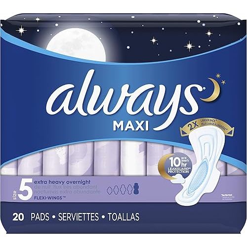 Always Maxi Extra Heavy with Wings Overnight Pads, 20 Count (Pack of 2)