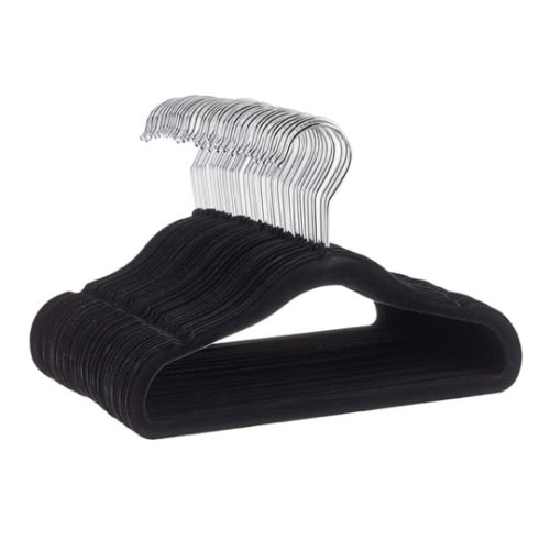 Amazon Basics Kids Velvet, Non-Slip Clothes Hangers for Infant and Toddler, 11.6 in (for baby clothes), Pack of 50, Black
