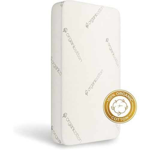 Mini Crib Mattress, 100% Organic Cotton Cover, Breathable, Premium Foam Interior, 5’’ Thickness Firm, Non Toxic