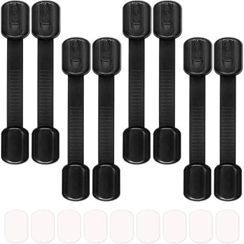 8 Pack Black Child/Baby Safety Cabinet Locks - Maveek Adjustable Strap Baby Proof Latches with No Trapped Fingers for Cupboard/Drawers/Closet/Toilet Seat/Oven and Fridge, Free 9 Extra Adhesive Pads