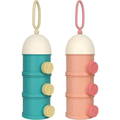 Accmor Formula Dispenser On The Go, 3 Layers Stackable Formula Container to Go, Non-Spill Portable Milk Powder Baby & Kids Snack Container, Green Pink