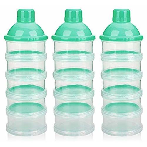 Accmor Baby Milk Powder Formula Dispenser, Non-Spill Smart Stackable Baby Feeding Travel Storage Container, BPA Free, 5 Compartments,3 Pack - Pack of 3 - Green