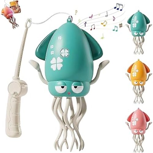 Electric Dancing Octopus Toy, Crawling Dancing Automatic Obstacle Avoidance Octopus Sensor Toy, Creative Magic Crazy 8-Leg Action Obstacle with LED Lights & Music, Self-Navigating (Green+Fishing Rod)