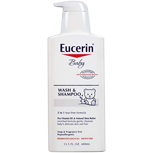 Eucerin Baby Wash & Shampoo - 2 in 1 Tear Free Formula, Hypoallergenic & Fragrance Free, Nourish and Soothe Sensitive Skin - 13.5 fl. oz. Pump Bottle