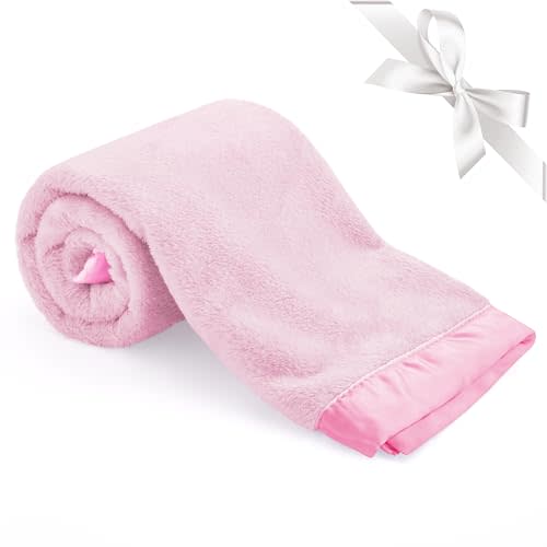 Pro Goleem Fleece Baby Blanket with 2 Inch Satin Trim Soft Plush Blanket for Girls Pink 30x40 Inch