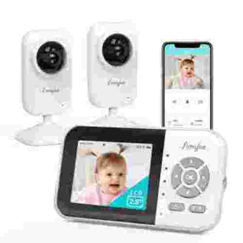 Simyke Upgrade Video Baby Monitor with 2 Cameras and Audio 2.8" LCD Screen, Night Vision, APP, 2 Way Talk, 1200ft Long Range, Feeding Clock, Temperature Detection, Portable Wireless Baby Cam Home Use