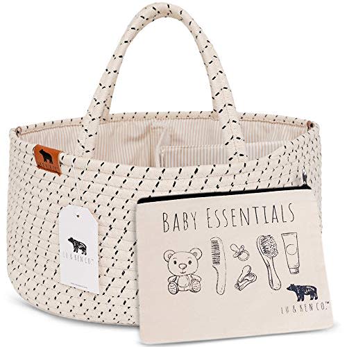 Lu & Ken 3 in 1 Large Diaper Caddy Organizer - Designer Rope Portable Baby Changing Table Organizer - Nursery Storage Basket - Hanging Storage Caddy - Includes Stylish Canvas Bag.