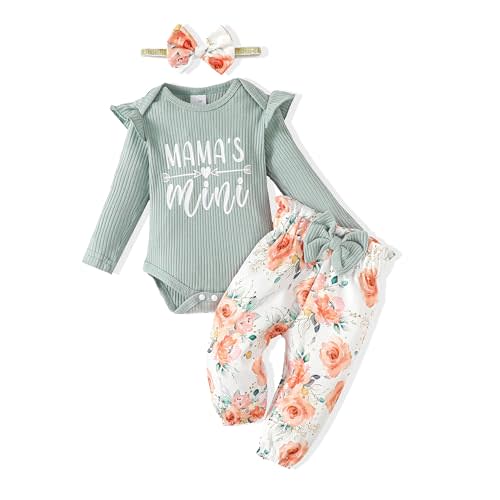Mikrdoo Newborn Infant Baby Girl Clothes Long Sleeve Romper Top Pants Set Daily/Halloween/Thanksgiving Outfits for 0M-18M