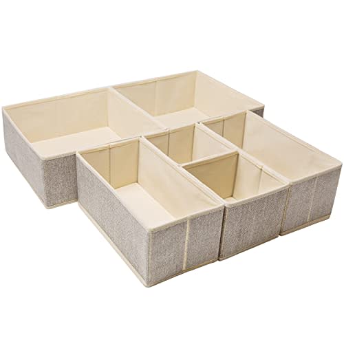 Criusia Underwear Drawer Organizer, 6 Set Foldable Underwear Drawer Organizer and Closet Dividers,Storage Box for Clothes, Socks, Underwear (6 Bins, Beige)