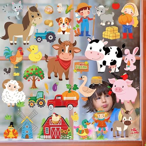 wondever Farm Animals Window Clings Decals Farmhouse Cow Pig Glass Sticker