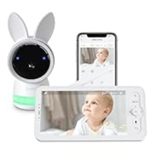ARENTI Baby Monitor, 2K Smart Baby Camera with 5-Inch Wireless Display, Night Vision, Lullabies, Cry & Motion Detection, Temp & Humidity Sensor, Two Way Audio, App Control - Cream
