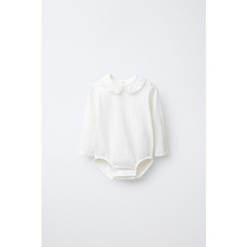SWISS EMBROIDERED PETER PAN COLLAR BODYSUIT - Oyster-white | ZARA United States