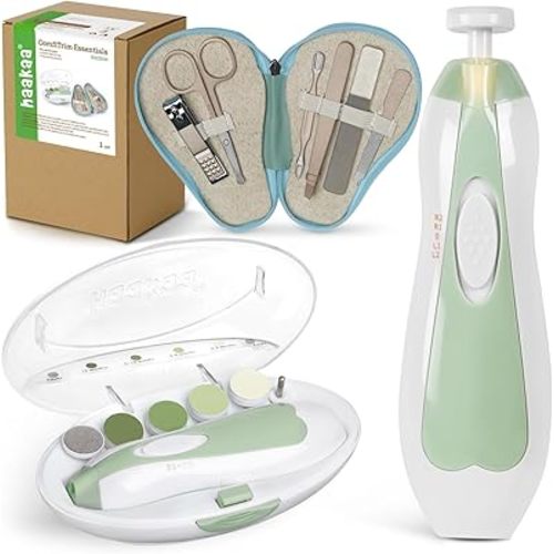haakaa Electric Nail Care Set & Pear-FECT Manicure Kit, Baby Nail Clippers Kit for Newborns, Toddlers or Adults - Fingernail and Toenail Care, Baby Healthcare and Grooming Kit in Meadow Mint
