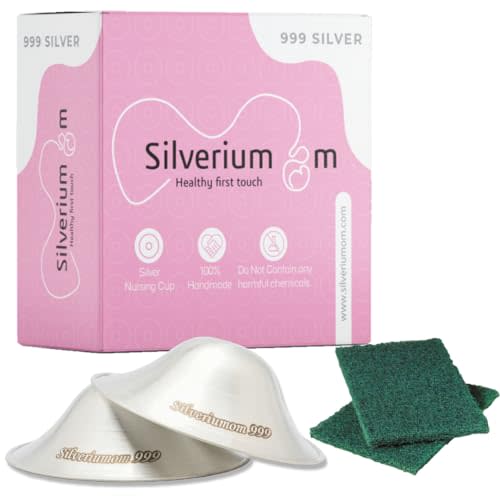 Silveriumom The Original Silver Nursing Cups - Nipple Shields for Nursing Newborn - 100% Pure Silver 999 Silver and Handmade - Nipple Covers Breastfeeding (Regular)
