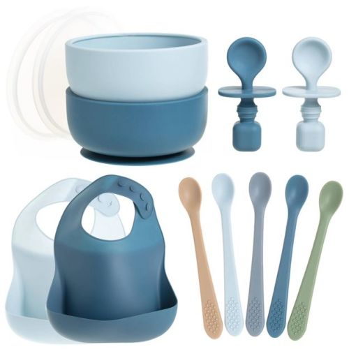 Baby Feeding Set – Silicone Bib, Bowl & Spoons for Self-Feeding, First Stage Baby Must-Haves, Gum-Friendly, BPA-Free, Easy to Clean
