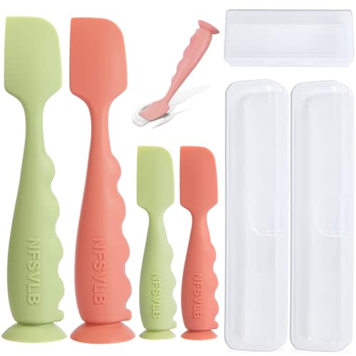 NFSVLB Diaper Cream Spatula with Case,2 Large 2 Mini Butt Paste Spatula with 3 Travel Case,Soft Baby Butt spatula Diaper Cream Applicator diaper Rash spatula Bum spatulas Brush (Red-Green)