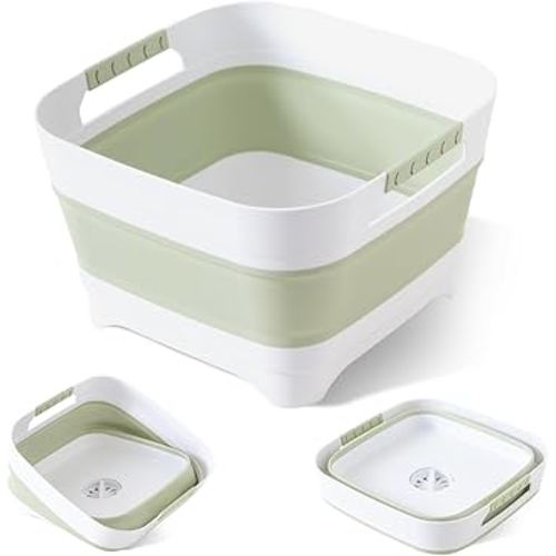Collapsible Wash Basin for Baby Bottles - 2.4 Gallons Portable Wash Bin for RV Camping Sink, Space-Saving Dish Tub.Laundry & Utility Room Sinks (Green)